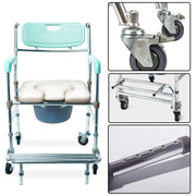Orthonica Commode Chair With Castors Aluminium Frame Footrest Soft Push Handles V240-SHC-MAS-050-24L