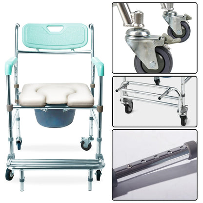 Orthonica Commode Chair With Castors Aluminium Frame Footrest Soft Push Handles V240-SHC-MAS-050-24L