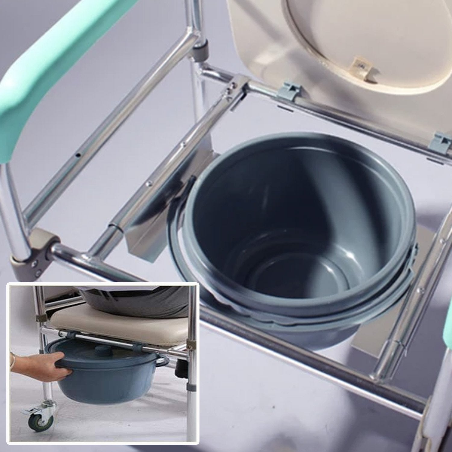 Orthonica Commode Chair With Castors Aluminium Frame Footrest Soft Push Handles V240-SHC-MAS-050-24L