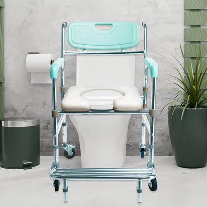 Orthonica Commode Chair With Castors Aluminium Frame Footrest Soft Push Handles V240-SHC-MAS-050-24L