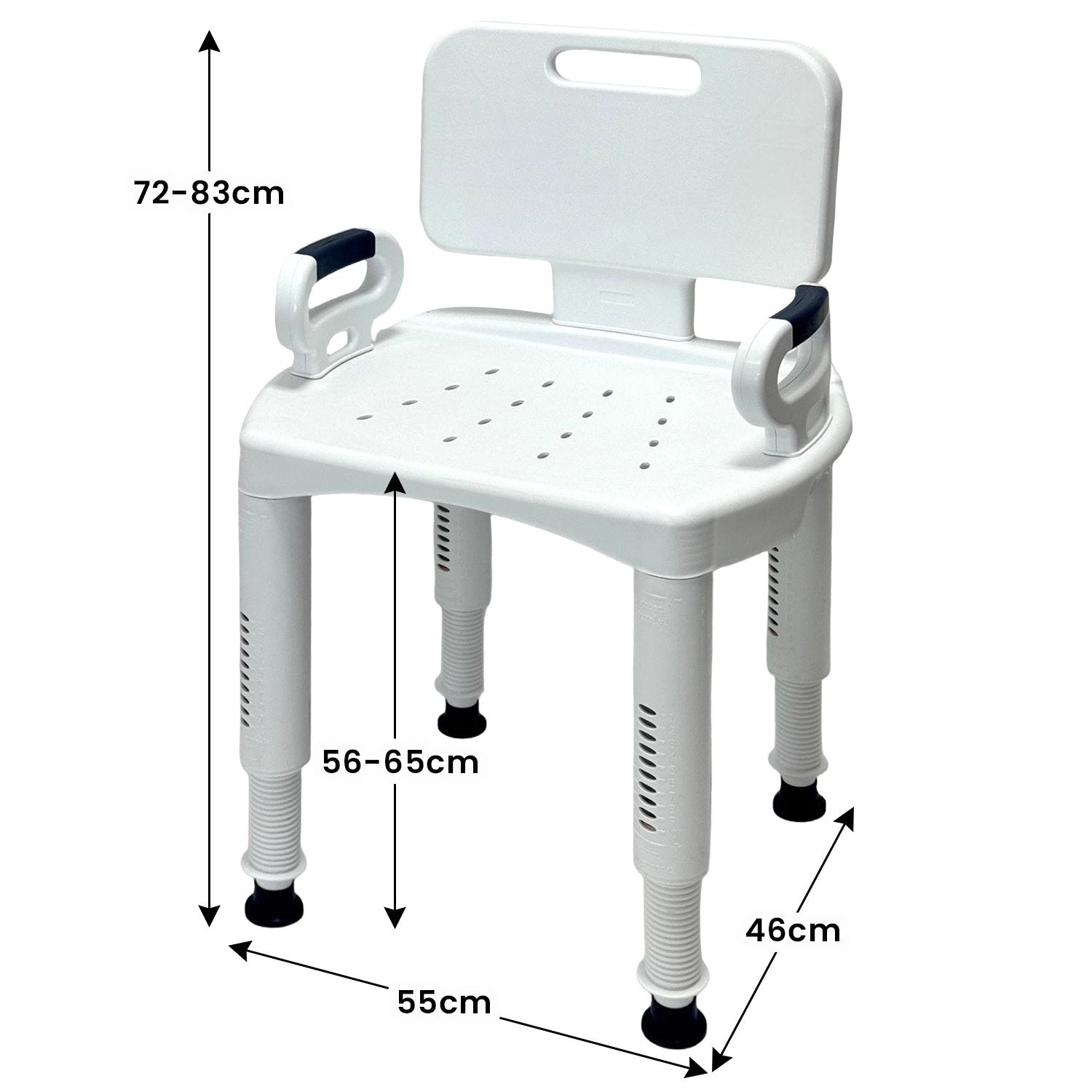 Orthonica Premium Adjustable Shower Chair with Armrests 158kg Capacity V240-SHC-MAS-073-WH