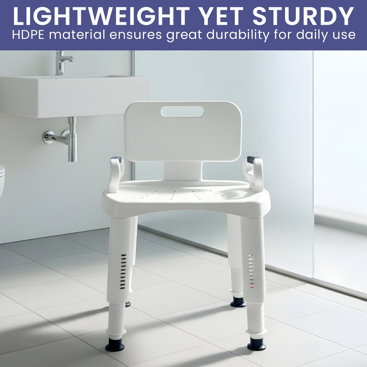 Orthonica Premium Adjustable Shower Chair with Armrests 158kg Capacity V240-SHC-MAS-073-WH