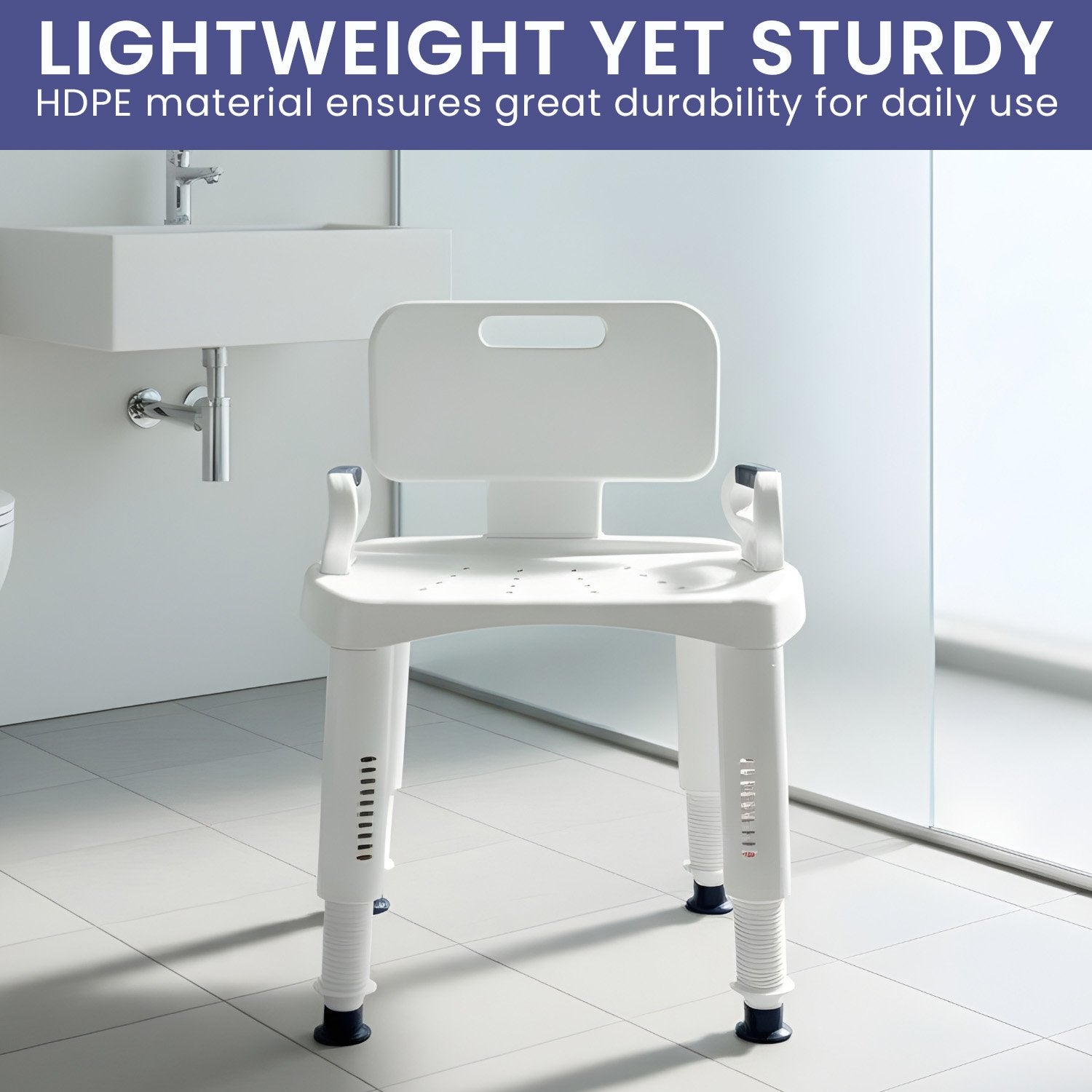 Orthonica Premium Adjustable Shower Chair with Armrests 158kg Capacity V240-SHC-MAS-073-WH