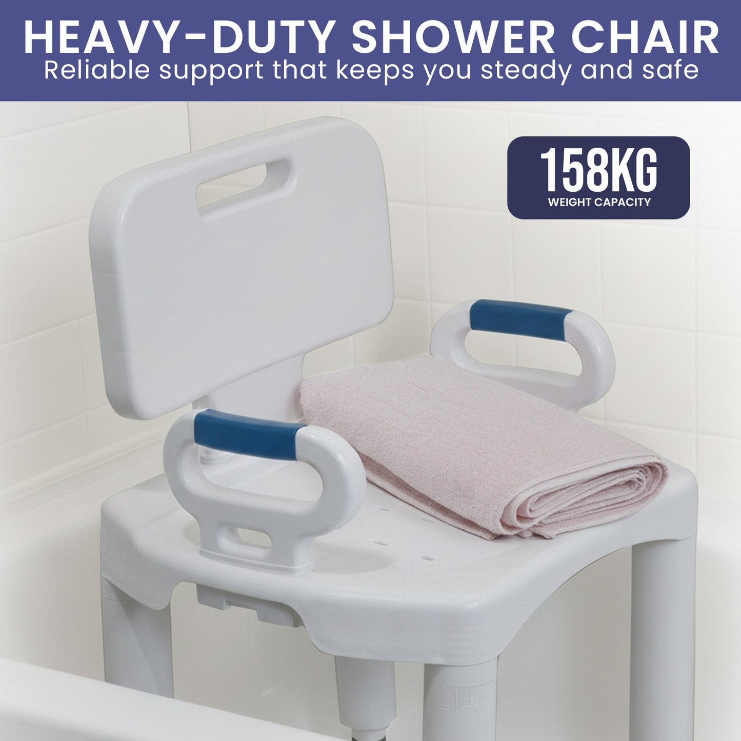 Orthonica Premium Adjustable Shower Chair with Armrests 158kg Capacity V240-SHC-MAS-073-WH