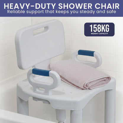 Orthonica Premium Adjustable Shower Chair with Armrests 158kg Capacity V240-SHC-MAS-073-WH