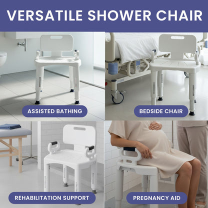 Orthonica Premium Adjustable Shower Chair with Armrests 158kg Capacity V240-SHC-MAS-073-WH