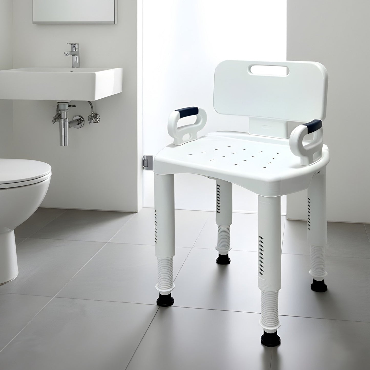 Orthonica Premium Adjustable Shower Chair with Armrests 158kg Capacity V240-SHC-MAS-073-WH