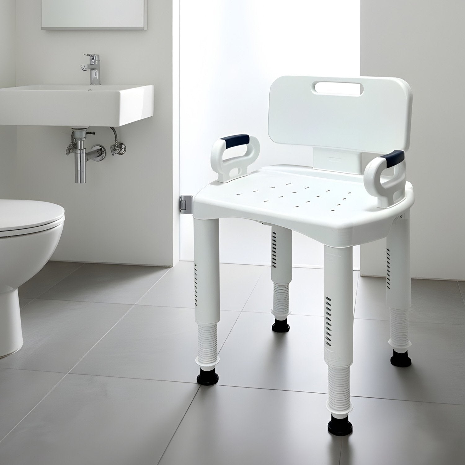 Orthonica Premium Adjustable Shower Chair with Armrests 158kg Capacity V240-SHC-MAS-073-WH