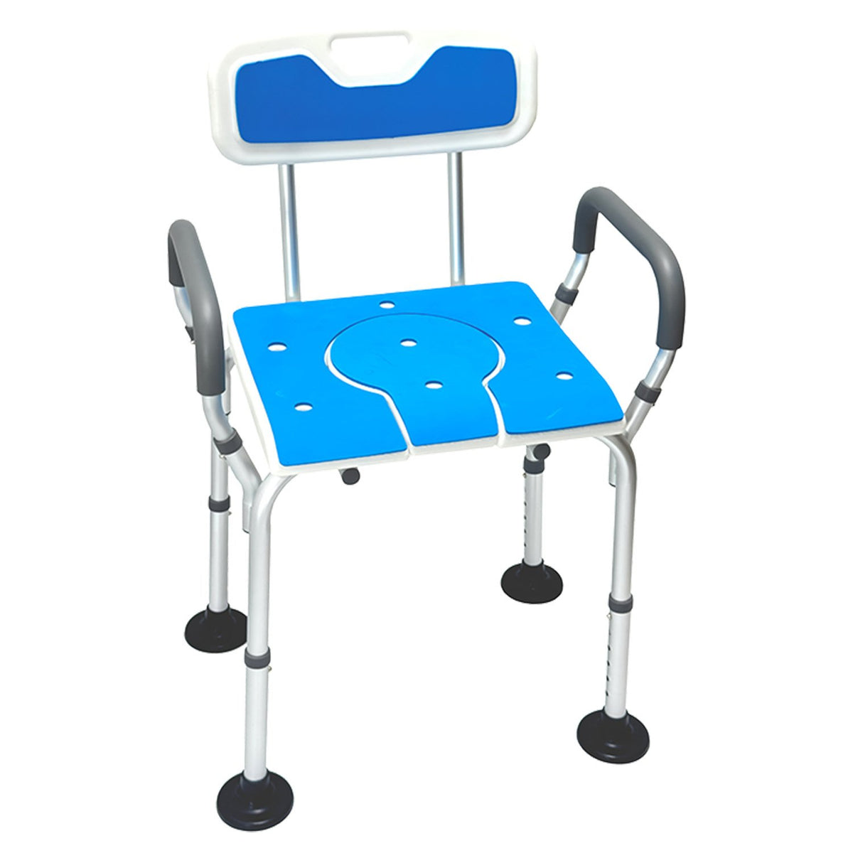 Orthonica Height-Adjustable Aluminium Commode Shower Chair with Armrests Backrest Armrests Soft Stool Seat Aid V240-SHC-MAS-ALU-17L