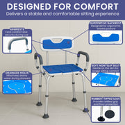 Orthonica Height-Adjustable Aluminium Commode Shower Chair with Armrests Backrest Armrests Soft Stool Seat Aid V240-SHC-MAS-ALU-17L