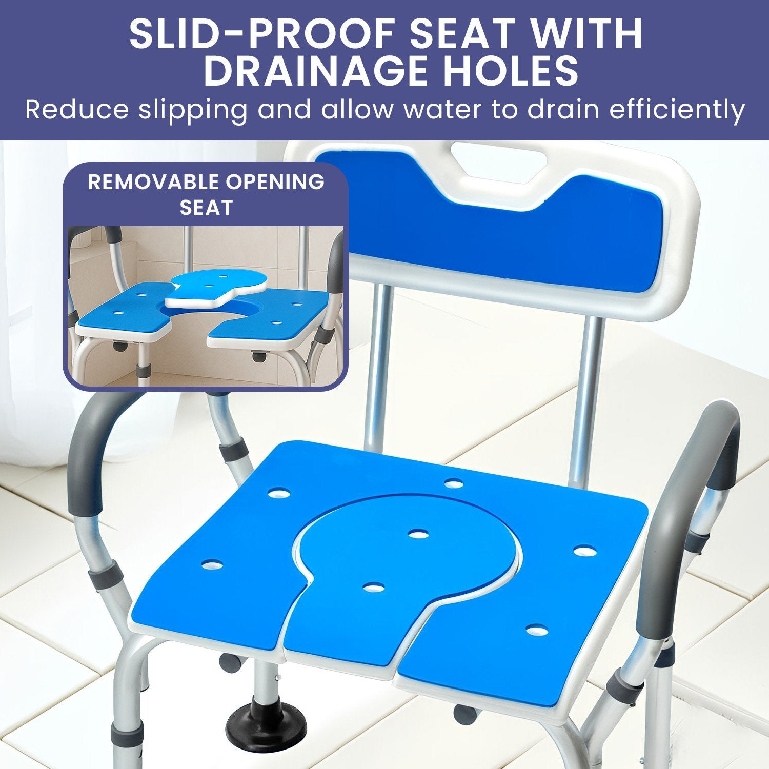 Orthonica Height-Adjustable Aluminium Commode Shower Chair with Armrests Backrest Armrests Soft Stool Seat Aid V240-SHC-MAS-ALU-17L