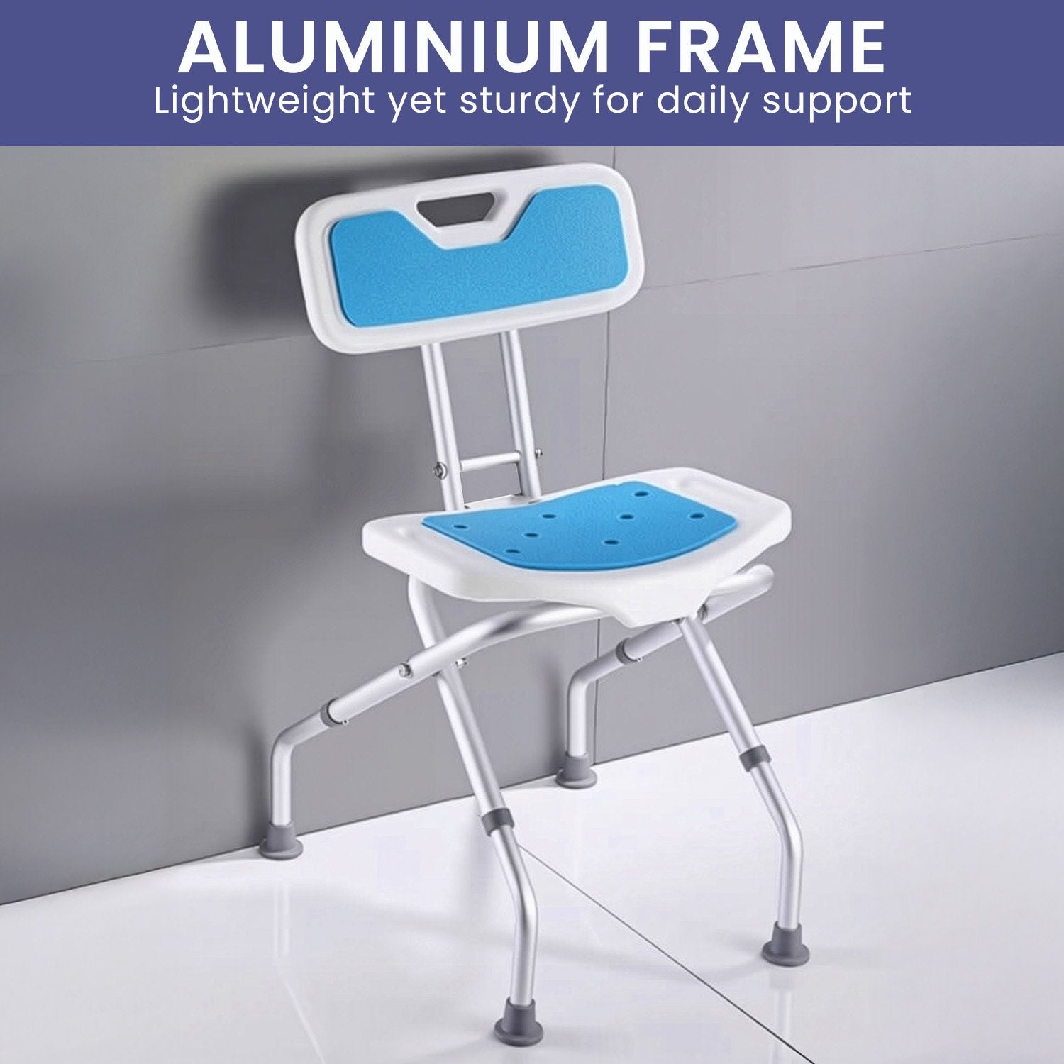 Orthonica Compact & Foldable Commode Shower Chair w/Height Adjustable Aluminium Frame Non Slip Feet HDPE Seat V240-SHC-MAS-ALU-54L
