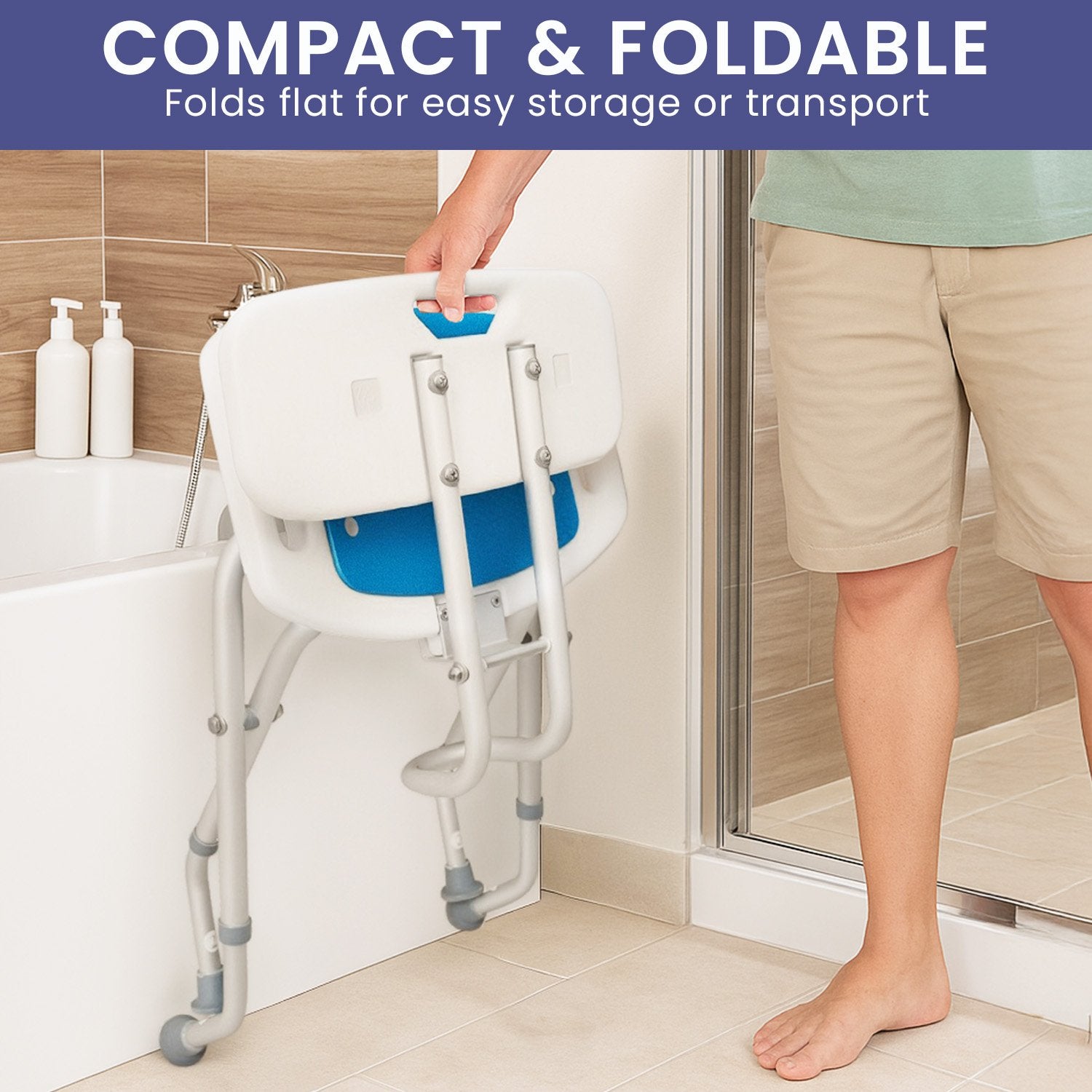 Orthonica Compact & Foldable Commode Shower Chair w/Height Adjustable Aluminium Frame Non Slip Feet HDPE Seat V240-SHC-MAS-ALU-54L