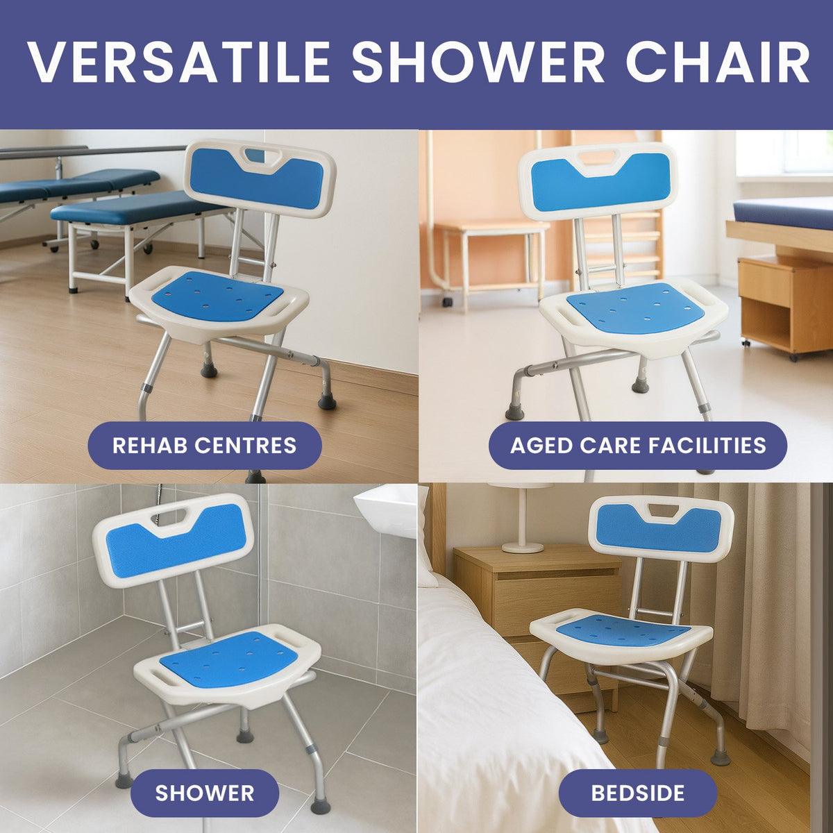 Orthonica Compact & Foldable Commode Shower Chair w/Height Adjustable Aluminium Frame Non Slip Feet HDPE Seat V240-SHC-MAS-ALU-54L