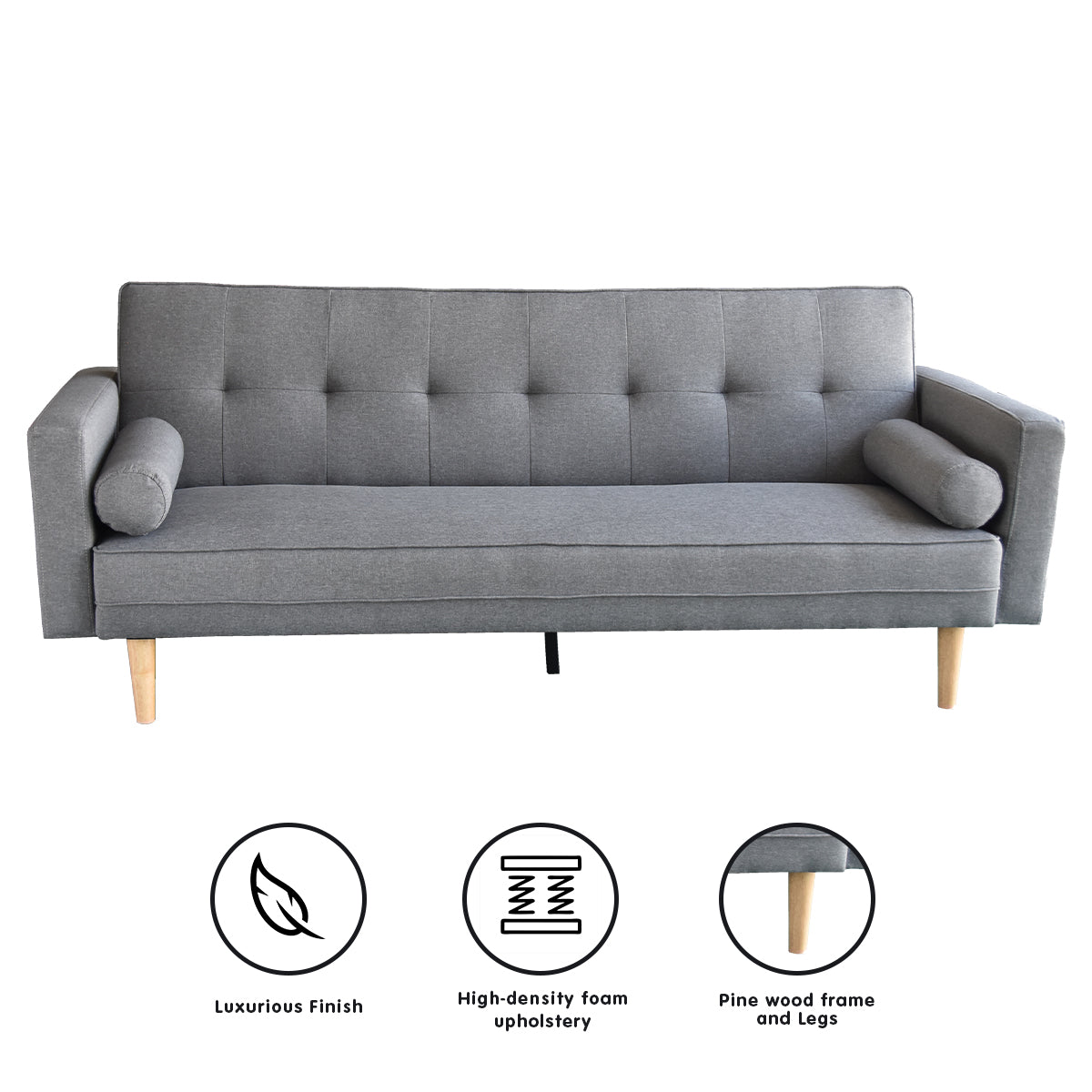 Sarantino Madison Sofa Bed Lounge Couch Futon Furniture Home Light Grey Linen Suite V240-SOFA-6101-LNN-LGR