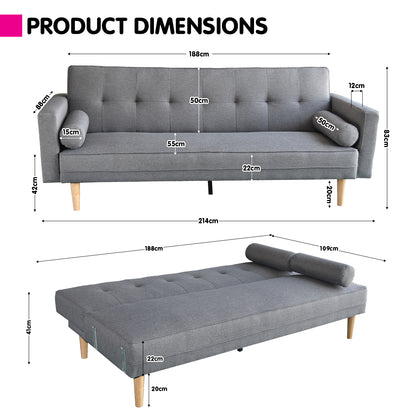 Sarantino Madison Sofa Bed Lounge Couch Futon Furniture Home Light Grey Linen Suite V240-SOFA-6101-LNN-LGR
