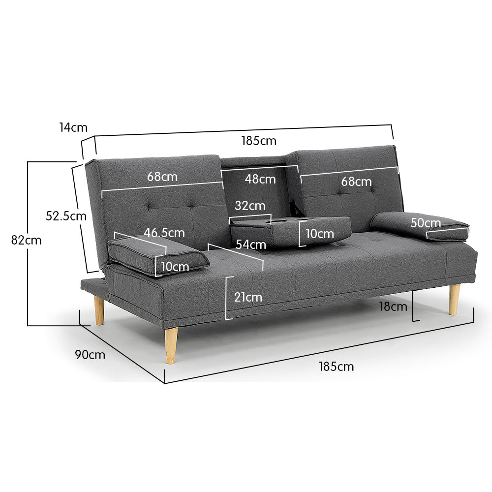 Sarantino Rochester Linen Fabric Sofa Bed Lounge Couch Futon Furniture Suite - Dark Grey V240-SOFA-6111R-LNN-DGY