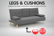 Sarantino Rochester Linen Fabric Sofa Bed Lounge Couch Futon Furniture Suite - Dark Grey V240-SOFA-6111R-LNN-DGY
