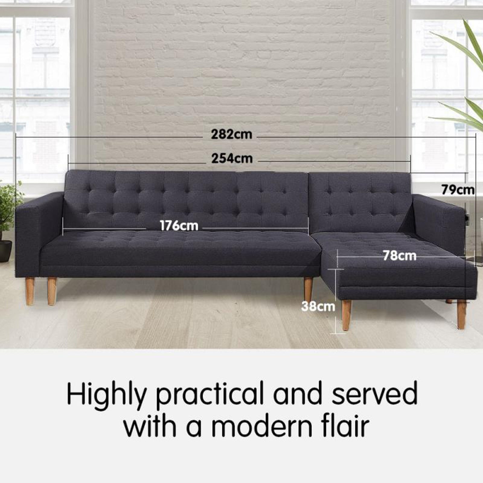 Sarantino Linen Fabric Corner Sofa Bed Couch Lounge With Chaise Furniture - Dark Grey V240-SOFA-6912-LNN-DGY