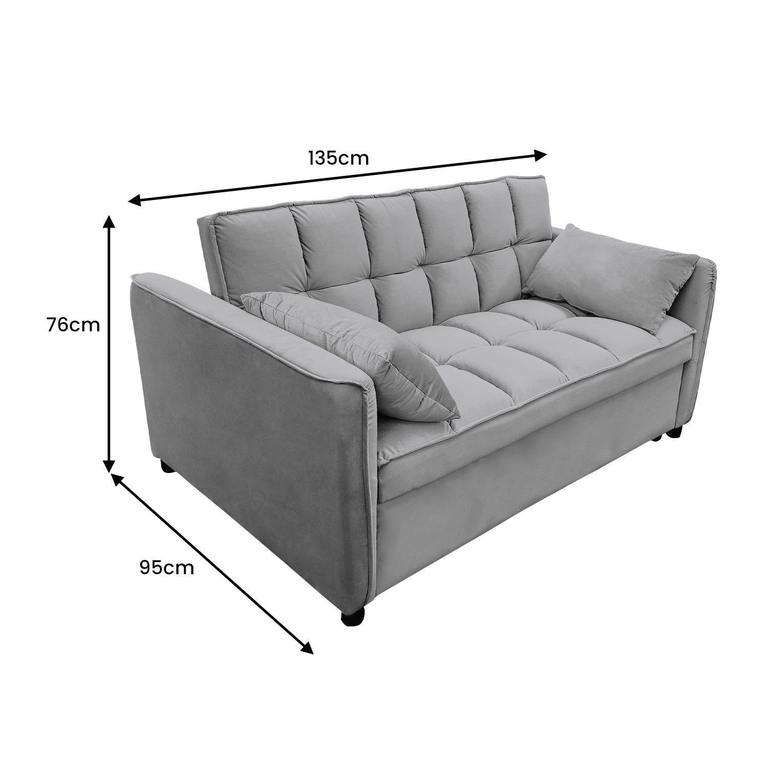 Sarantino Quincy 2-Seater Velvet Sofa Bed in Dark Grey with Wooden Frame and Tufted Design V240-SOFA-7006-VEL-DGY