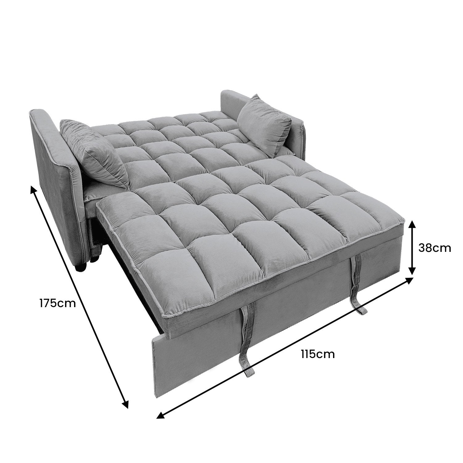 Sarantino Quincy 2-Seater Velvet Sofa Bed in Dark Grey with Wooden Frame and Tufted Design V240-SOFA-7006-VEL-DGY