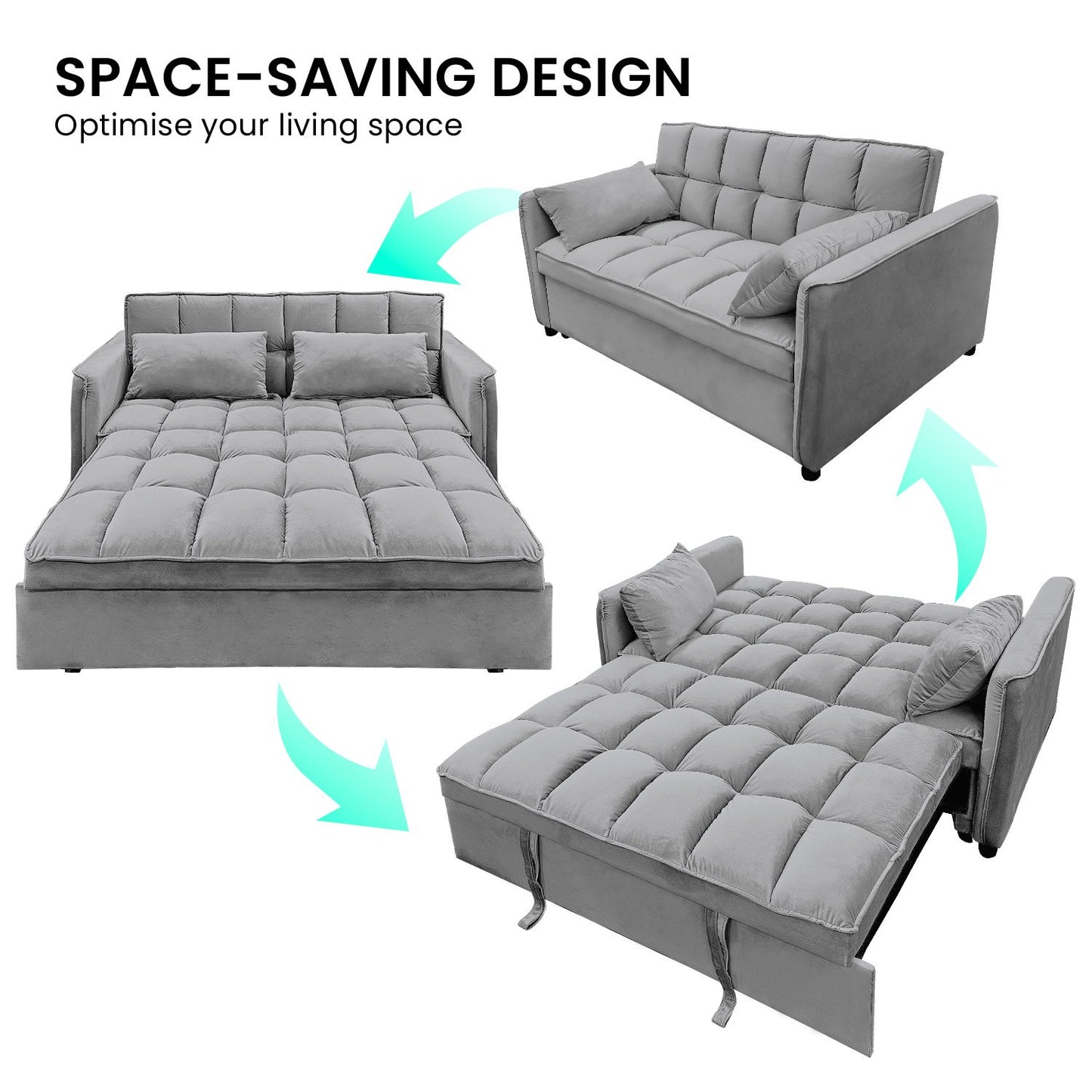 Sarantino Quincy 2-Seater Velvet Sofa Bed in Dark Grey with Wooden Frame and Tufted Design V240-SOFA-7006-VEL-DGY