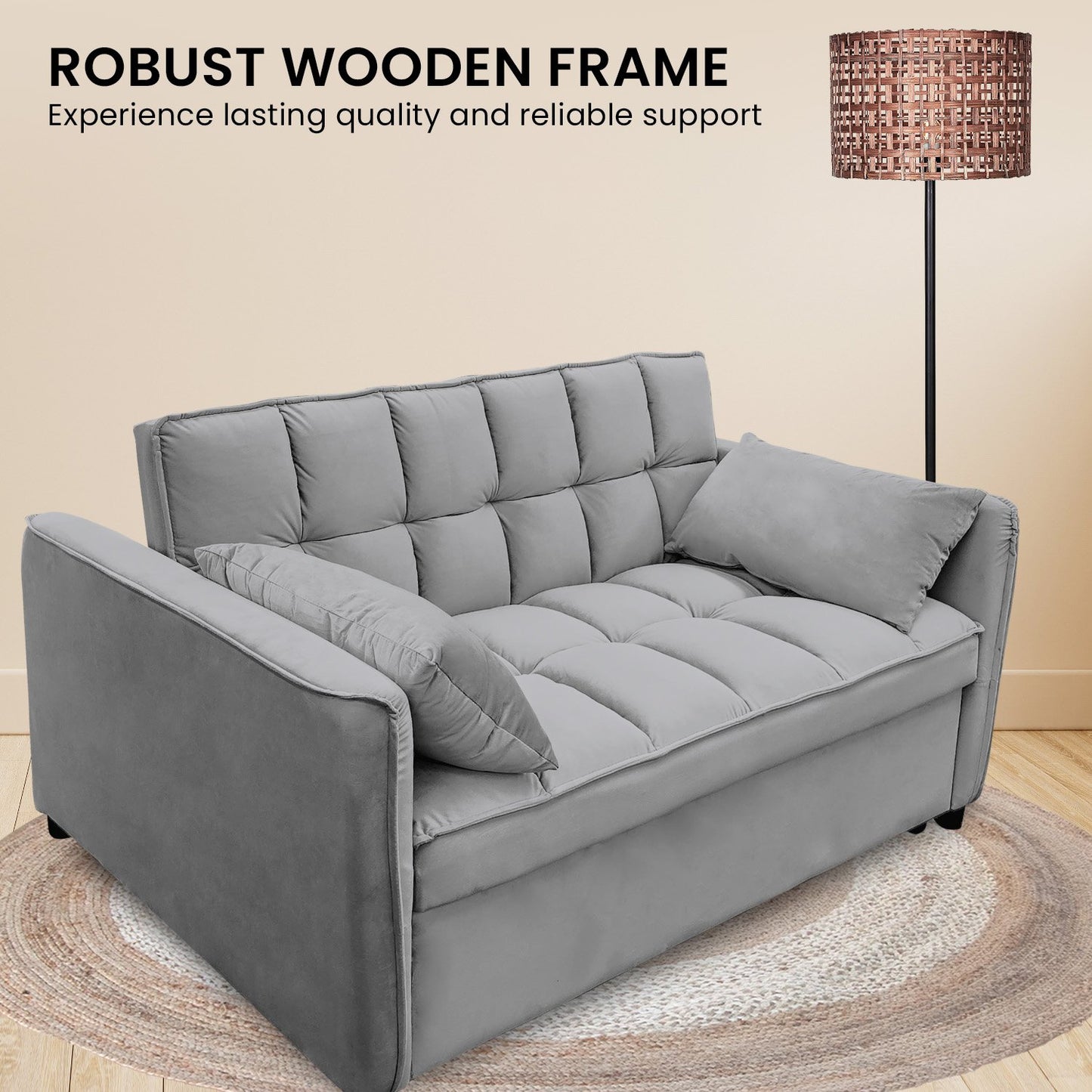 Sarantino Quincy 2-Seater Velvet Sofa Bed in Dark Grey with Wooden Frame and Tufted Design V240-SOFA-7006-VEL-DGY