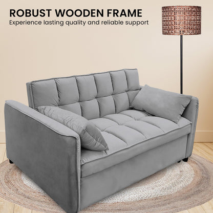Sarantino Quincy 2-Seater Velvet Sofa Bed in Dark Grey with Wooden Frame and Tufted Design V240-SOFA-7006-VEL-DGY