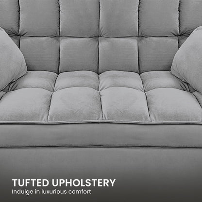 Sarantino Quincy 2-Seater Velvet Sofa Bed in Dark Grey with Wooden Frame and Tufted Design V240-SOFA-7006-VEL-DGY