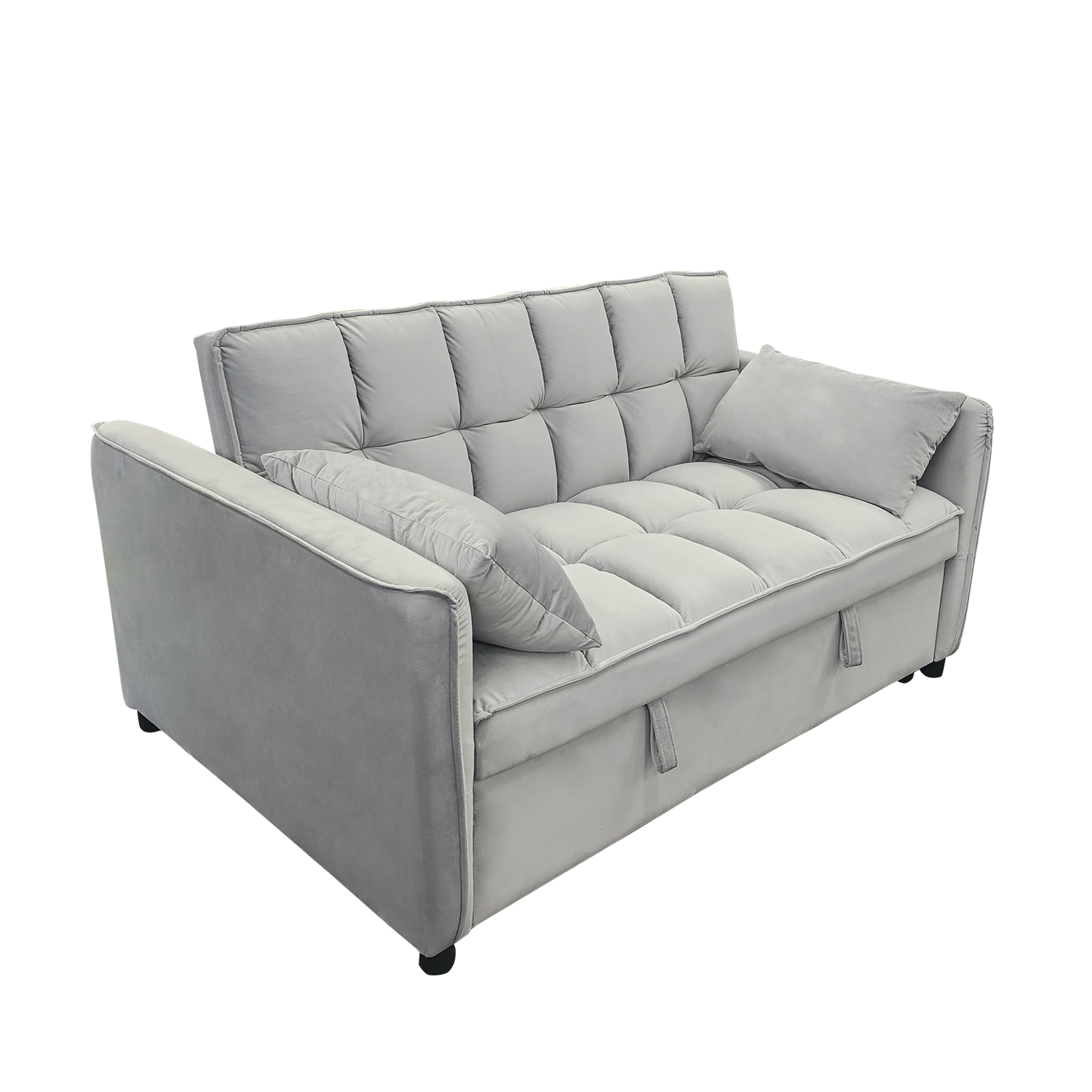 Sarantino Quincy 2-Seater Velvet Sofa Bed in Light Grey with Wooden Frame and Tufted Design V240-SOFA-7006-VEL-LGY