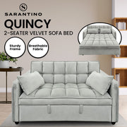 Sarantino Quincy 2-Seater Velvet Sofa Bed in Light Grey with Wooden Frame and Tufted Design V240-SOFA-7006-VEL-LGY