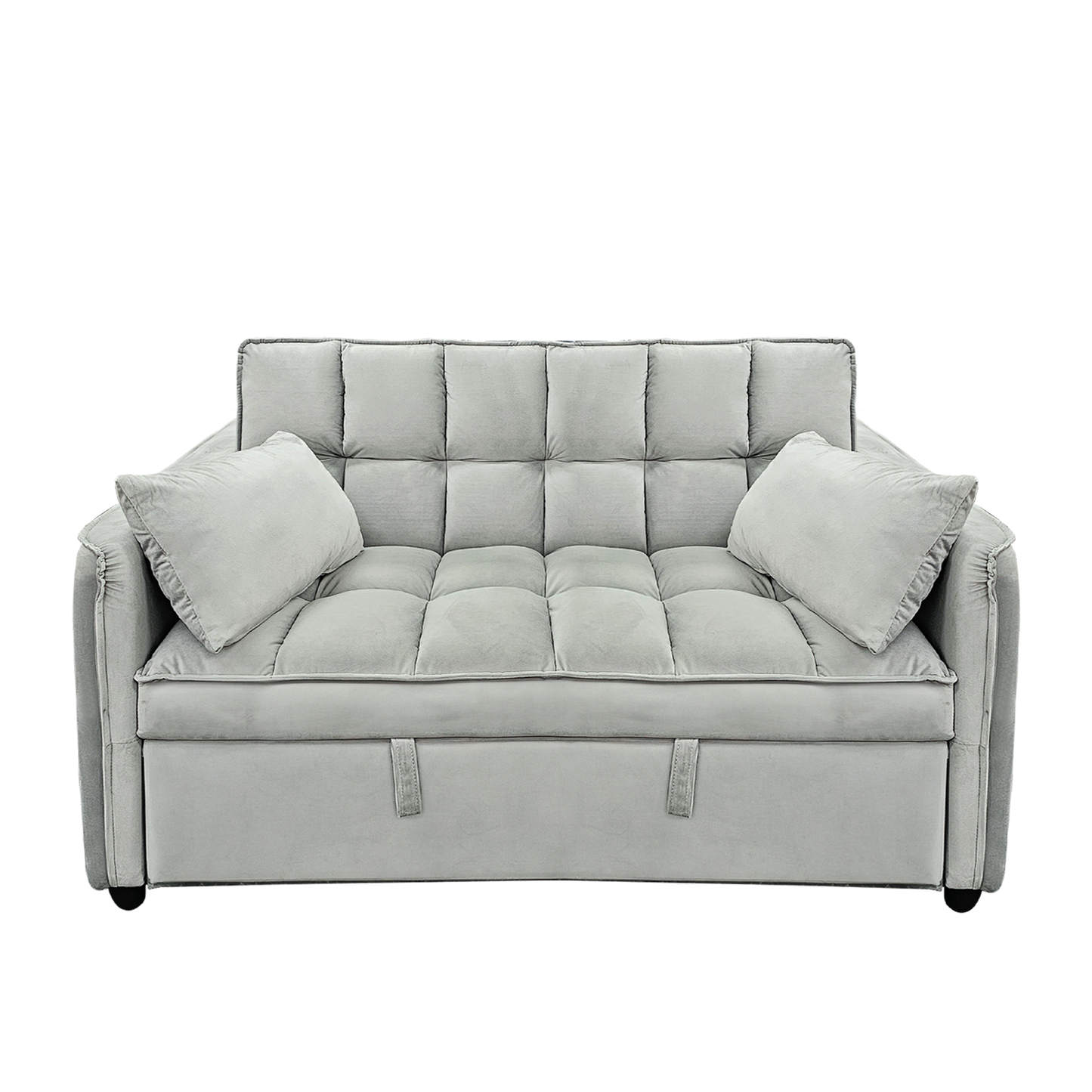 Sarantino Quincy 2-Seater Velvet Sofa Bed in Light Grey with Wooden Frame and Tufted Design V240-SOFA-7006-VEL-LGY