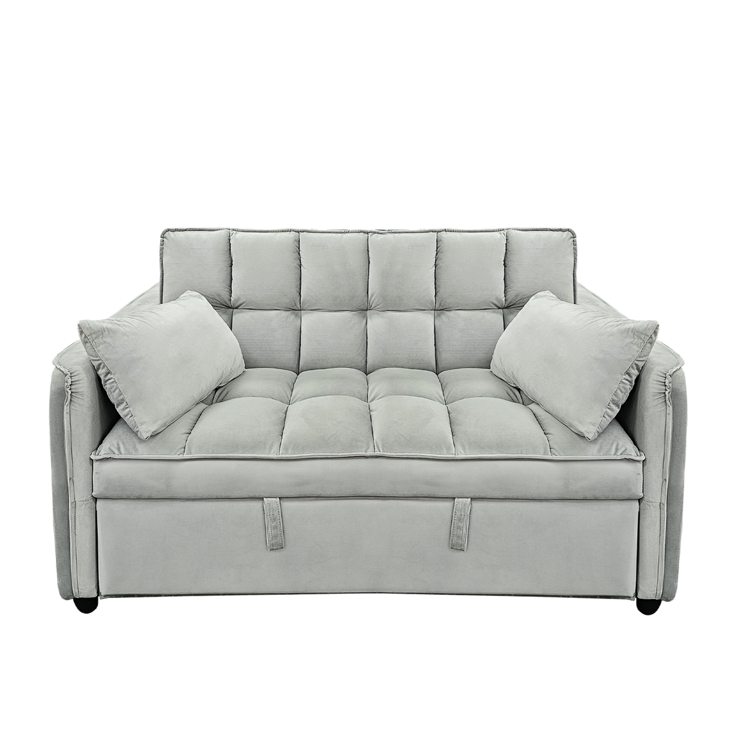 Sarantino Quincy 2-Seater Velvet Sofa Bed in Light Grey with Wooden Frame and Tufted Design V240-SOFA-7006-VEL-LGY