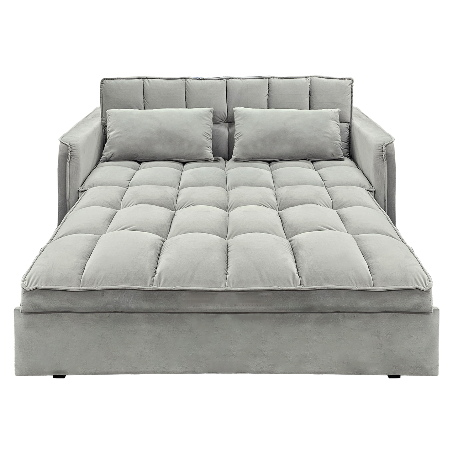 Sarantino Quincy 2-Seater Velvet Sofa Bed in Light Grey with Wooden Frame and Tufted Design V240-SOFA-7006-VEL-LGY