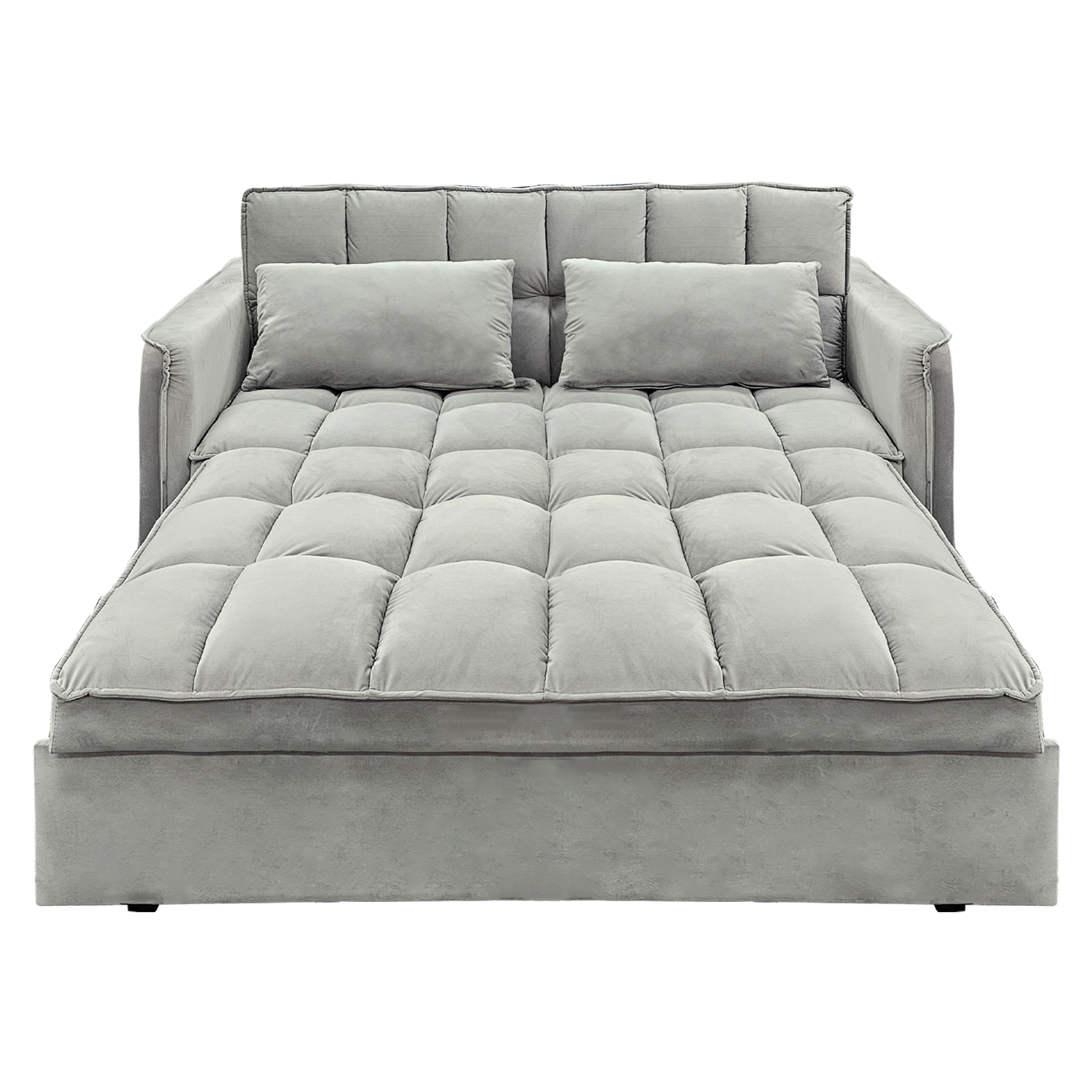 Sarantino Quincy 2-Seater Velvet Sofa Bed in Light Grey with Wooden Frame and Tufted Design V240-SOFA-7006-VEL-LGY