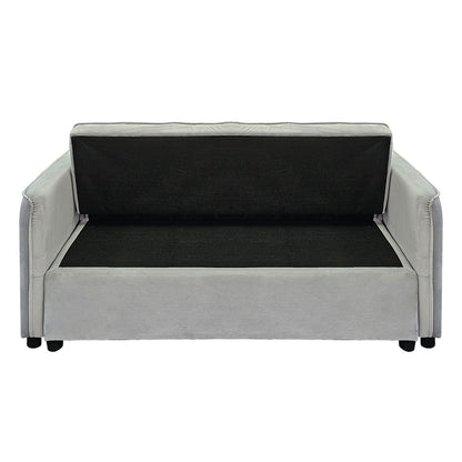 Sarantino Quincy 2-Seater Velvet Sofa Bed in Light Grey with Wooden Frame and Tufted Design V240-SOFA-7006-VEL-LGY