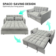 Sarantino Quincy 2-Seater Velvet Sofa Bed in Light Grey with Wooden Frame and Tufted Design V240-SOFA-7006-VEL-LGY