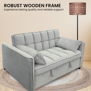 Sarantino Quincy 2-Seater Velvet Sofa Bed in Light Grey with Wooden Frame and Tufted Design V240-SOFA-7006-VEL-LGY