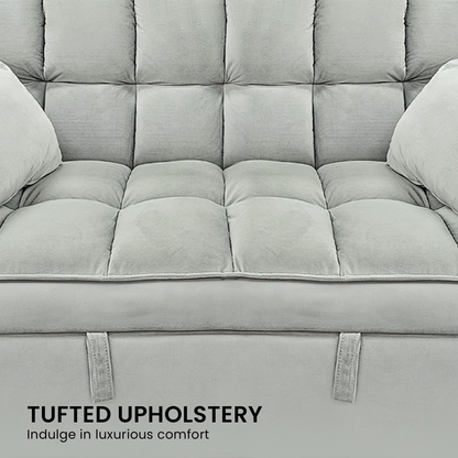 Sarantino Quincy 2-Seater Velvet Sofa Bed in Light Grey with Wooden Frame and Tufted Design V240-SOFA-7006-VEL-LGY