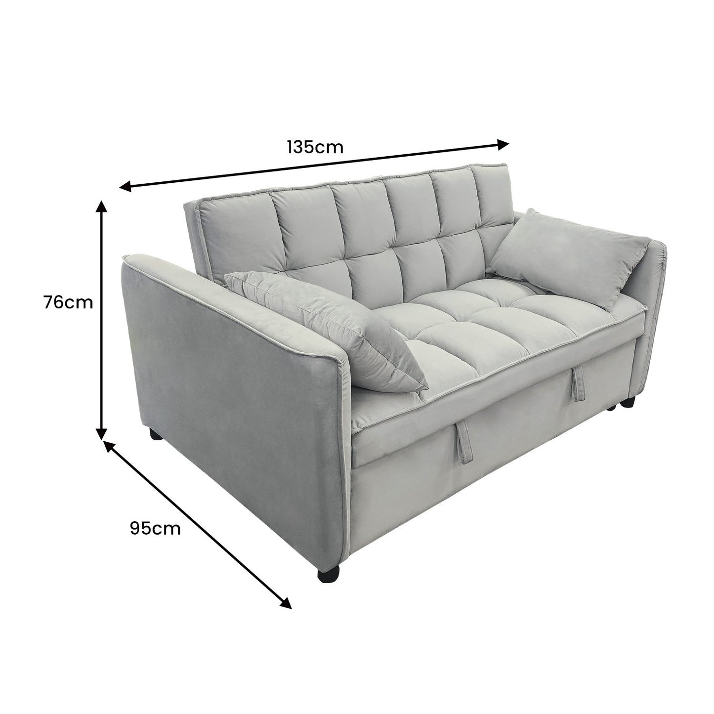 Sarantino Quincy 2-Seater Velvet Sofa Bed in Light Grey with Wooden Frame and Tufted Design V240-SOFA-7006-VEL-LGY