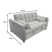 Sarantino Quincy 2-Seater Velvet Sofa Bed in Light Grey with Wooden Frame and Tufted Design V240-SOFA-7006-VEL-LGY