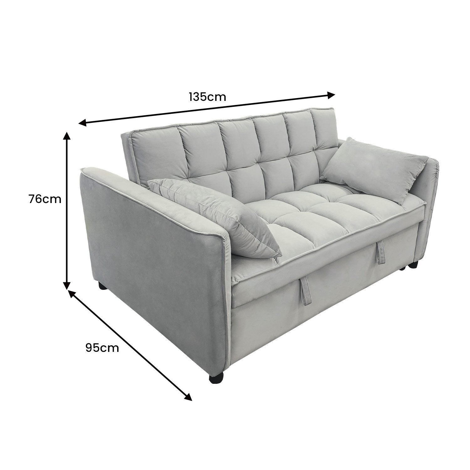 Sarantino Quincy 2-Seater Velvet Sofa Bed in Light Grey with Wooden Frame and Tufted Design V240-SOFA-7006-VEL-LGY