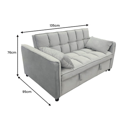 Sarantino Quincy 2-Seater Velvet Sofa Bed in Light Grey with Wooden Frame and Tufted Design V240-SOFA-7006-VEL-LGY