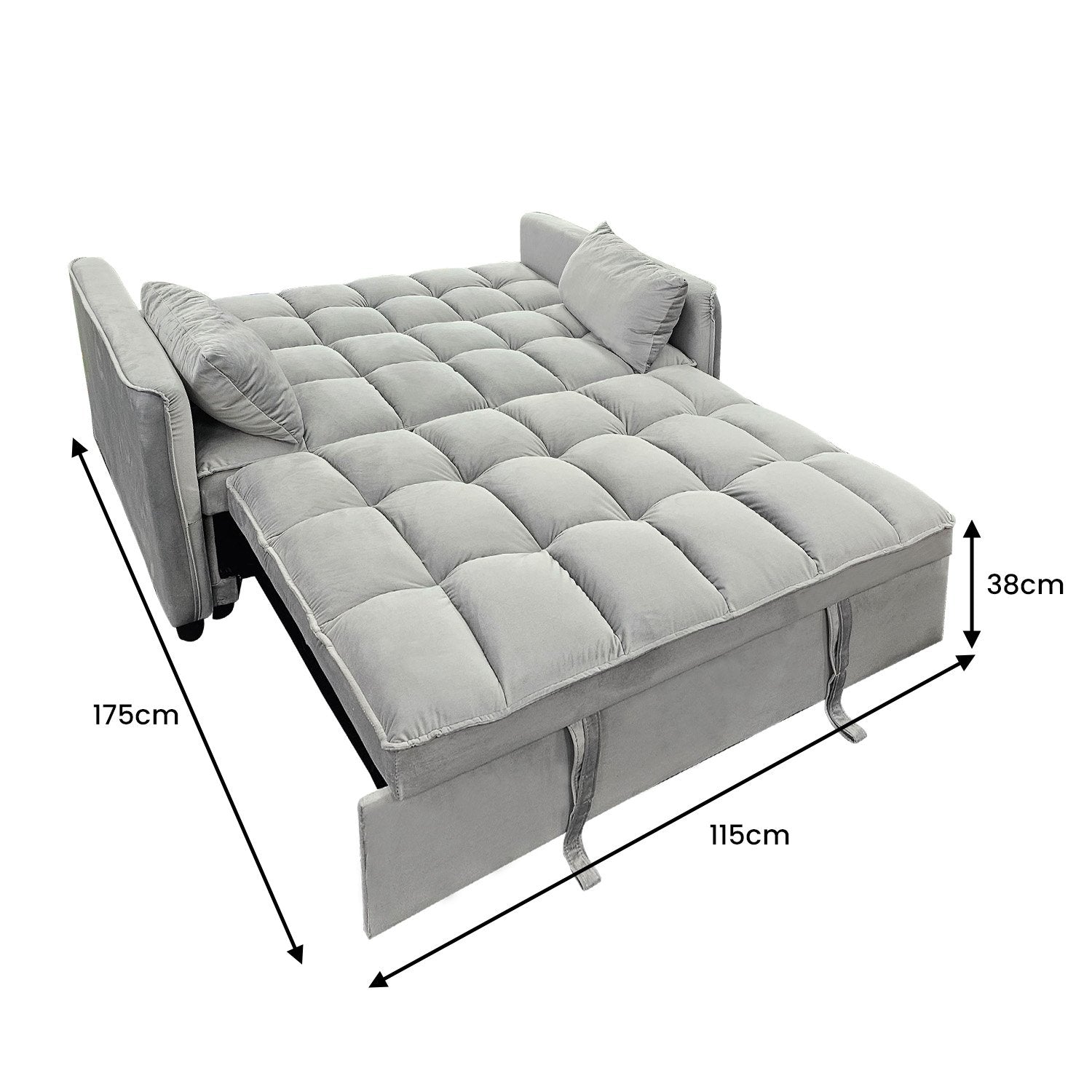 Sarantino Quincy 2-Seater Velvet Sofa Bed in Light Grey with Wooden Frame and Tufted Design V240-SOFA-7006-VEL-LGY