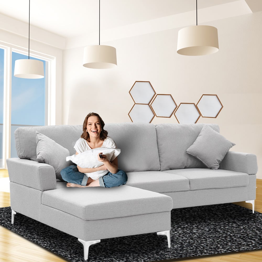 Sarantino Linen Corner Sofa Couch Lounge L-shape W/right Chaise Seat Light Grey V240-SOFA-8253-LNN-GY-R