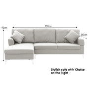 Sarantino Linen Corner Sofa Couch Lounge L-shape W/right Chaise Seat Light Grey V240-SOFA-8253-LNN-GY-R