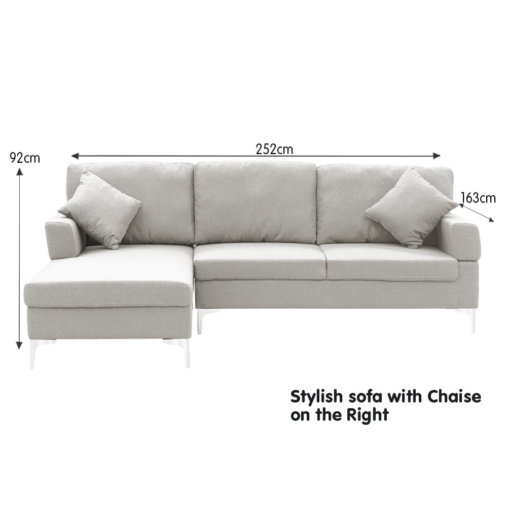 Sarantino Linen Corner Sofa Couch Lounge L-shape W/right Chaise Seat Light Grey V240-SOFA-8253-LNN-GY-R