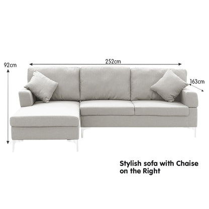 Sarantino Linen Corner Sofa Couch Lounge L-shape W/right Chaise Seat Light Grey V240-SOFA-8253-LNN-GY-R