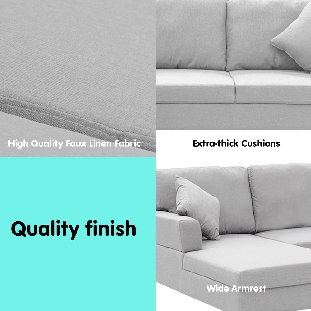 Sarantino Linen Corner Sofa Couch Lounge L-shape W/right Chaise Seat Light Grey V240-SOFA-8253-LNN-GY-R