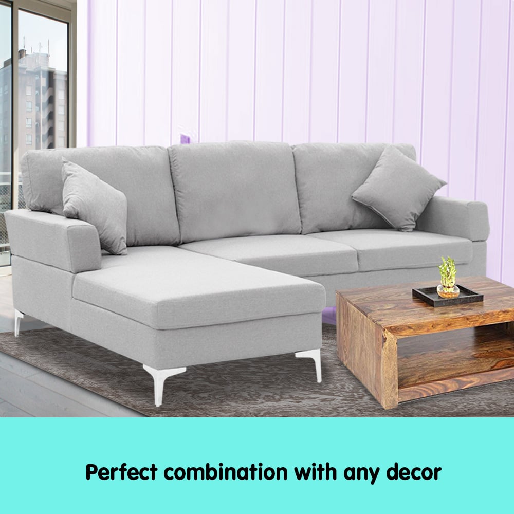 Sarantino Linen Corner Sofa Couch Lounge L-shape W/right Chaise Seat Light Grey V240-SOFA-8253-LNN-GY-R